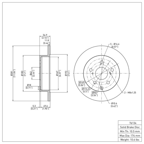 R1 2006-2018 Lexus HS250H Rear Brake Rotor