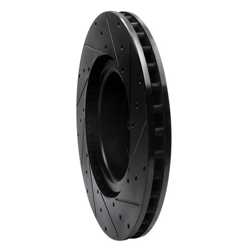 R1 12-21 Tesla Model S Front Left Drilled & Slotted Black Brake Rotor