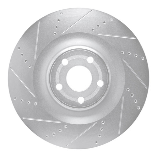 R1 2021-2025 Ford Mustang Mach-E Front Left Drilled & Slotted Silver Brake Rotor