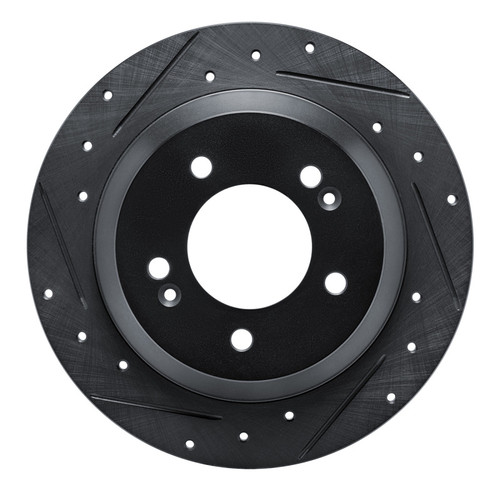 R1 14-23 Hyundai Kona Rear Left Drilled & Slotted Black Brake Rotor