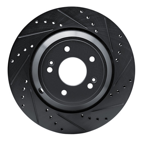 R1 18-23 Genesis G70 Rear Right Drilled & Slotted Black Brake Rotor