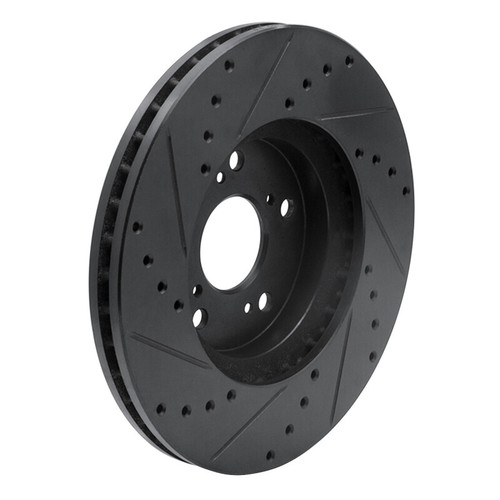 R1 1999-2014 Acura TL Front Right Drilled & Slotted Black Brake Rotor