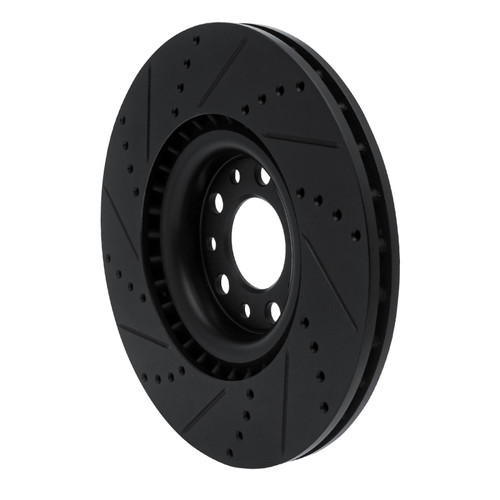 R1 2017-2025 Alfa Romeo Stelvio Front Right Drilled & Slotted Black Brake Rotor