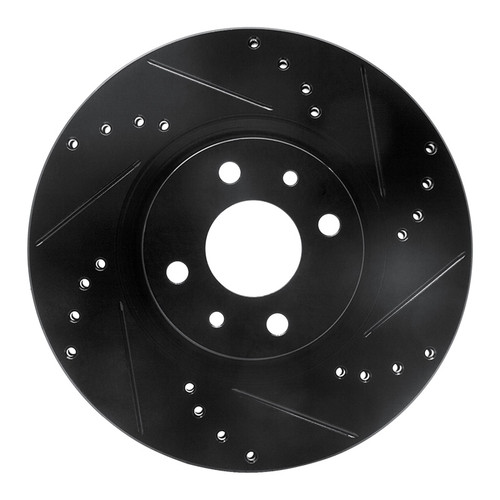 R1 2012-2019 Fiat 500E Front Right Drilled & Slotted Black Brake Rotor