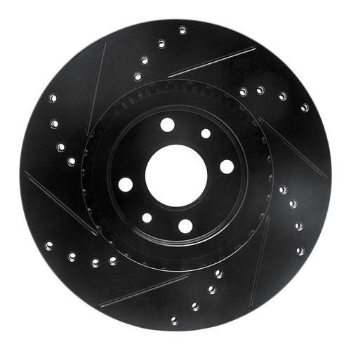 R1 2012-2019 Fiat 500E Front Right Drilled & Slotted Black Brake Rotor