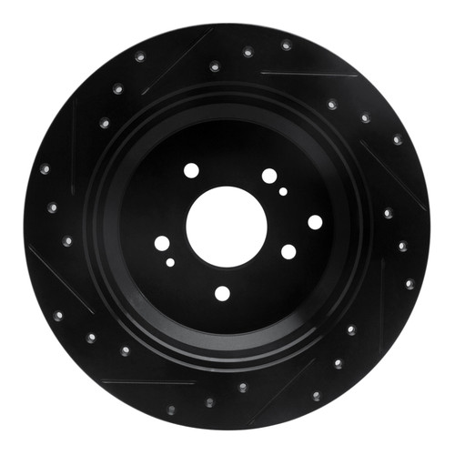 R1 07-12 Hyundai Veracruz Rear Right Drilled & Slotted Black Brake Rotor