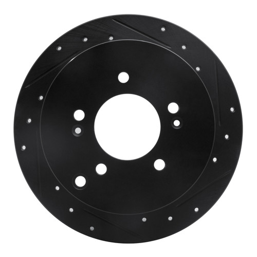 R1 01-16 Hyundai Santa Fe Rear Right Drilled & Slotted Black Brake Rotor