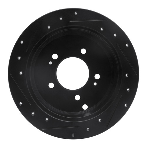 R1 01-16 Hyundai Santa Fe Rear Right Drilled & Slotted Black Brake Rotor