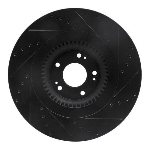 R1 12-17 Genesis G80 Front Left Drilled & Slotted Black Brake Rotor