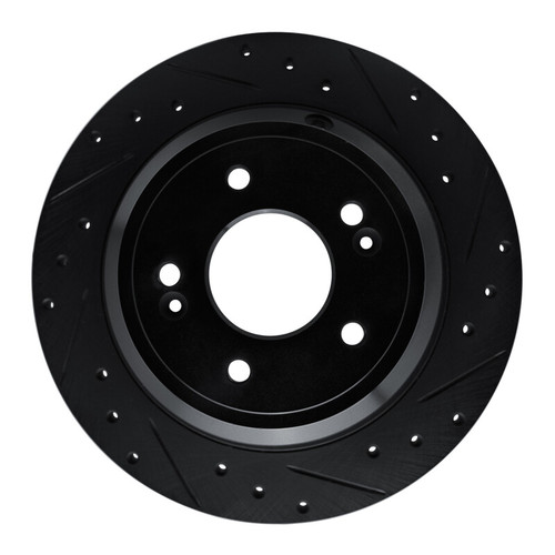 R1 09-20 Genesis G80 Rear Right Drilled & Slotted Black Brake Rotor
