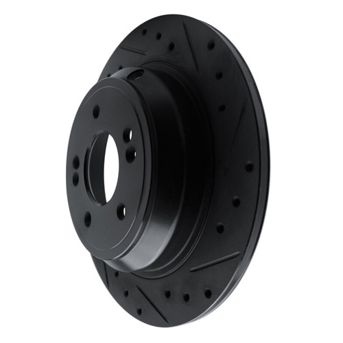 R1 09-20 Genesis G80 Rear Right Drilled & Slotted Black Brake Rotor