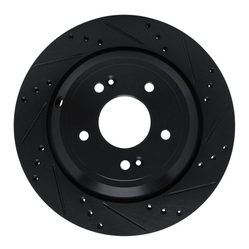 R1 11-17 Hyundai Equus Rear Right Drilled & Slotted Black Brake Rotor