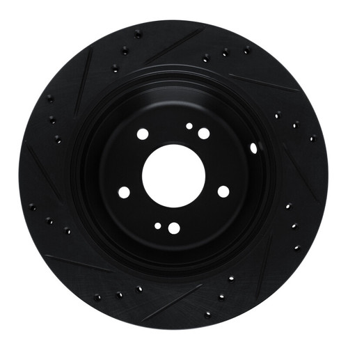 R1 11-17 Hyundai Equus Rear Right Drilled & Slotted Black Brake Rotor