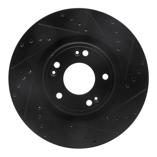 R1 09-11 Hyundai Genesis Sedan Front Right Drilled & Slotted Black Brake Rotor