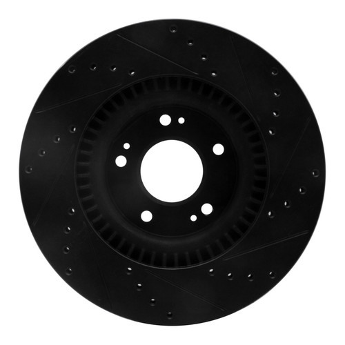 R1 09-11 Hyundai Genesis Sedan Front Left Drilled & Slotted Black Brake Rotor