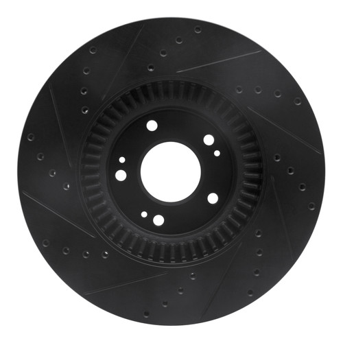 R1 09-14 Hyundai Genesis Sedan Front Right Drilled & Slotted Black Brake Rotor