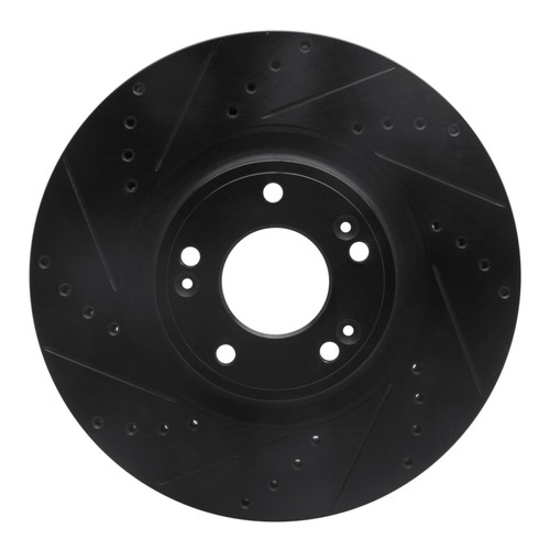 R1 09-14 Hyundai Genesis Sedan Front Left Drilled & Slotted Black Brake Rotor