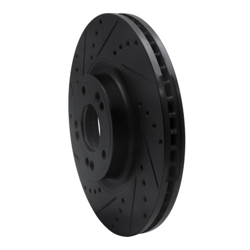 R1 09-14 Hyundai Genesis Sedan Front Left Drilled & Slotted Black Brake Rotor