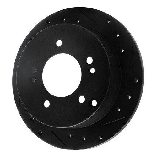 R1 01-10 Hyundai Tucson Rear Right Drilled & Slotted Black Brake Rotor