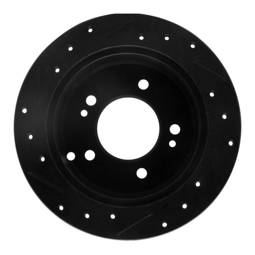 R1 01-10 Hyundai Tucson Rear Right Drilled & Slotted Black Brake Rotor