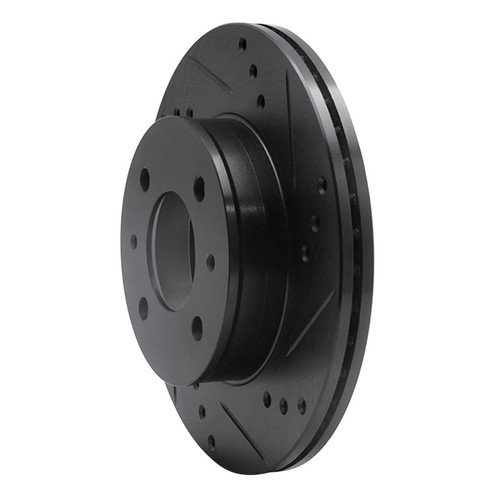 R1 00-02 Hyundai Accent Front Right Drilled & Slotted Black Brake Rotor