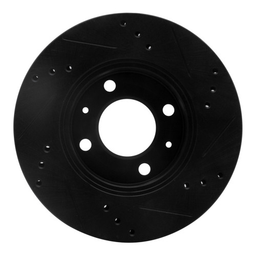 R1 00-02 Hyundai Accent Front Left Drilled & Slotted Black Brake Rotor