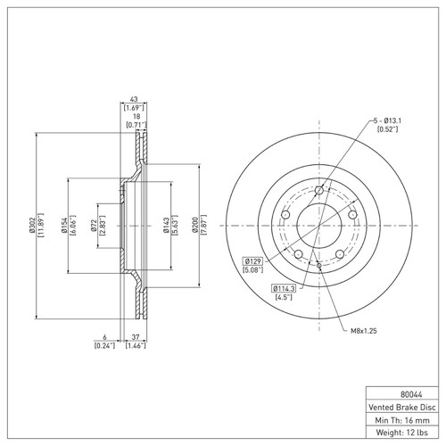 R1 2004-2011 Mazda RX-8 Rear Brake Rotor