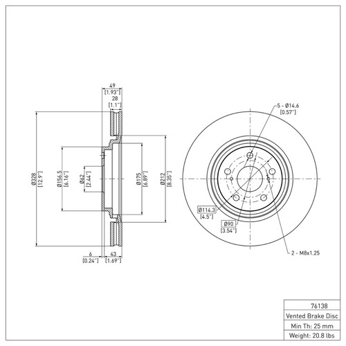 R1 2008-2021 Lexus NX200T Front Brake Rotor