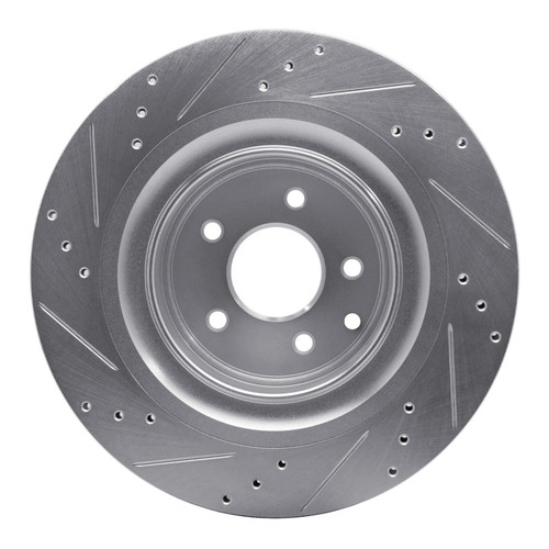 R1 2008-2025 Infiniti G37 Rear Right Drilled & Slotted Silver Brake Rotor