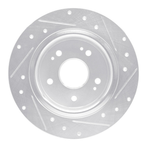 R1 2016-2025 Honda Accord Sedan Rear Left Drilled & Slotted Silver Brake Rotor