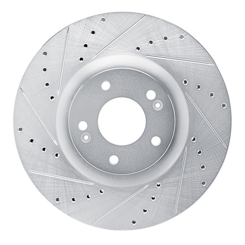 R1 2021-2025 Hyundai Santa Fe Front Left Drilled & Slotted Silver Brake Rotor