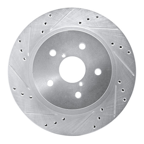 R1 2015-2025 Subaru Outback Rear Left Drilled & Slotted Silver Brake Rotor