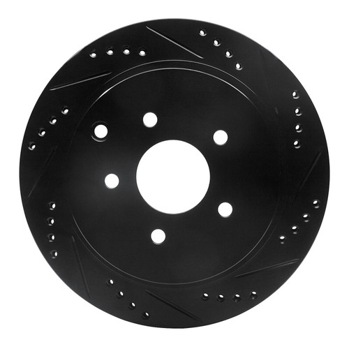 R1 2003-2024 Infiniti FX37 Rear Right Drilled & Slotted Black Brake Rotor