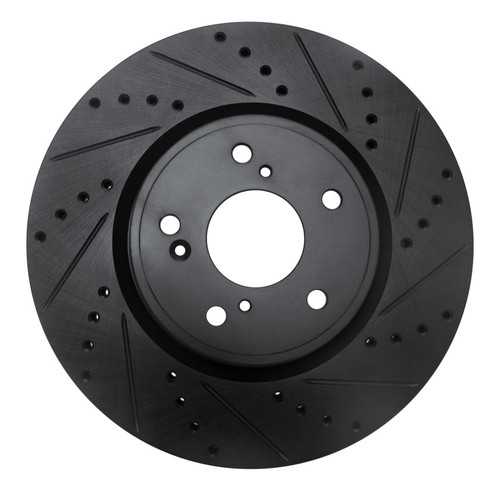 R1 2013-2025 Acura ILX Front Right Drilled & Slotted Black Brake Rotor