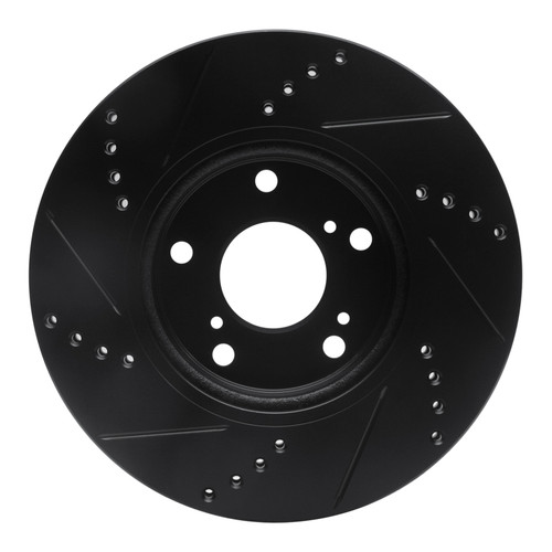 R1 2016-2025 Honda Civic Coupe Front Right Drilled & Slotted Black Brake Rotor