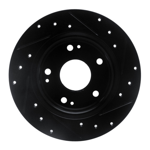 R1 2016-2025 Honda Civic Coupe Rear Left Drilled & Slotted Black Brake Rotor