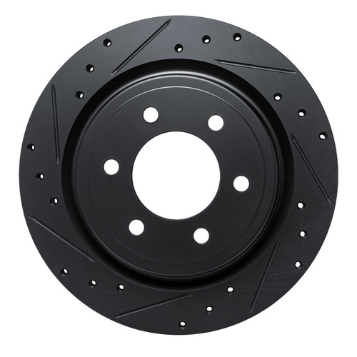 R1 2021-2025 Ford F-150 4WD Rear Left Drilled & Slotted Black Brake Rotor