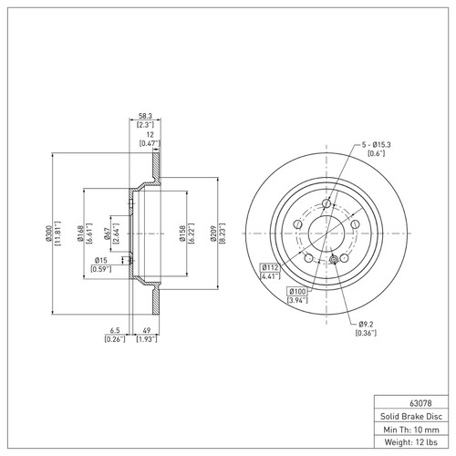 R1 2007-2013 Mercedes-Benz SL550 Rear Brake Rotor