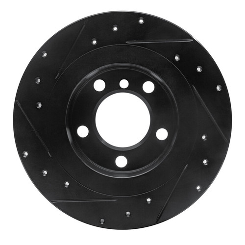 R1 2013-2016 Mini Cooper Countryman Rear Right Drilled & Slotted Black Brake Rotor
