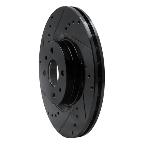 R1 2012-2019 Fiat 500E Front Left Drilled & Slotted Black Brake Rotor