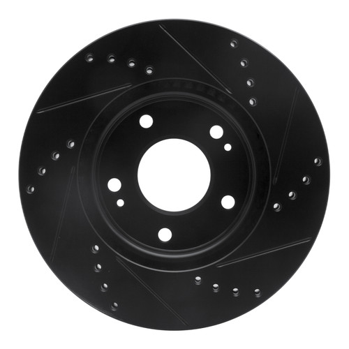 R1 2011-2025 Hyundai Elantra Coupe Front Left Drilled & Slotted Black Brake Rotor