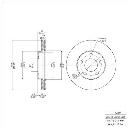 R1 1994-2004 Ford Mustang Front Brake Rotor ERE-54033