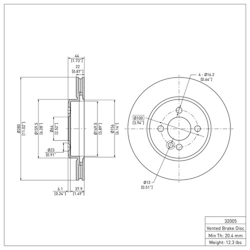 R1 2007-2015 Mini Cooper Clubman Front Brake Rotor