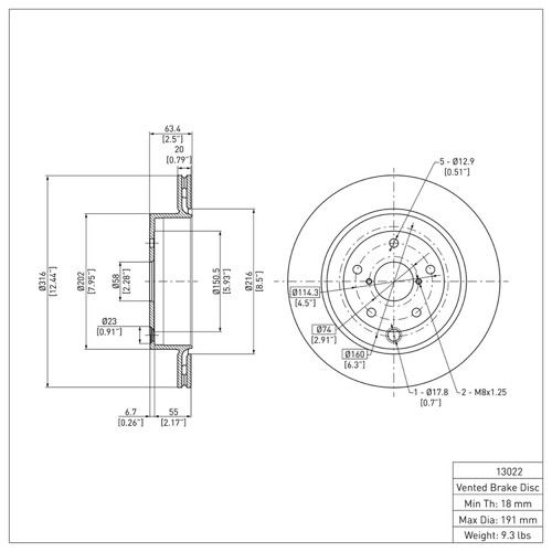 R1 2008-2020 Subaru Impreza Rear Brake Rotor