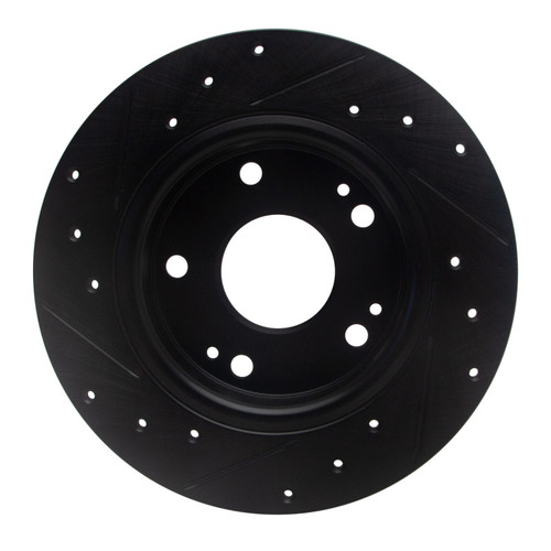 R1 2016-2025 Honda Civic Hatchback Rear Right Drilled & Slotted Black Brake Rotor