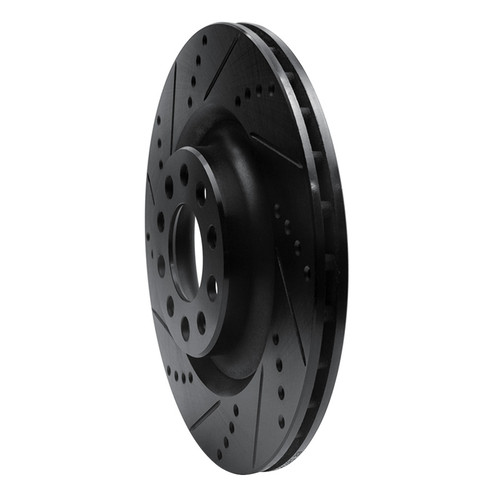 R1 2017-2025 Alfa Romeo Stelvio Rear Left Drilled & Slotted Black Brake Rotor