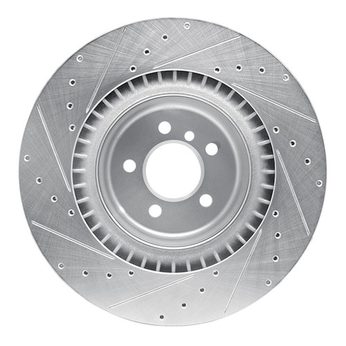 R1 10-14 BMW X5 Rear Right Drilled & Slotted Silver Brake Rotor