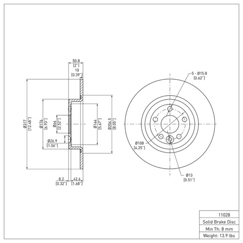 R1 16-19 Land Rover Range Rover Evoque Rear Brake Rotor