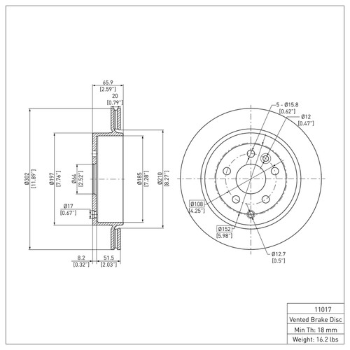 R1 08-12 Land Rover LR2 Rear Brake Rotor