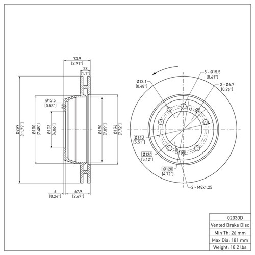R1 91-97 Porsche 911 Left Rear Brake Rotor
